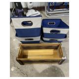 FABRIC STORAGE BINS W/ METAL HANDLES (4), WOODEN