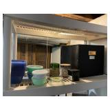 ASSORTED KITCHEN STORAGE CONTAINERS, CANDLES,