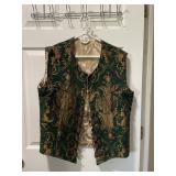 DAMSEL IN THIS DRESS BROCADE VEST, GREEN AND GOLD