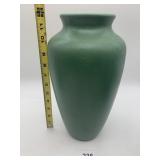 VINTAGE POTTERY VASE, MATTE GREEN GLAZE, STAMPED