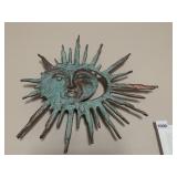 METAL SUN FACE WALL ART, VERDIGRIS PATINA FINISH.