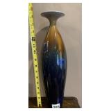 STUDIO ART GLASS VASE, TALL NECK, GRADIENT AMBER