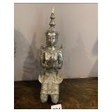 THAI SILVER-TONE METAL KNEELING DEITY FIGURINE,