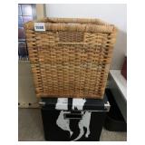 WOVEN WICKER STORAGE BASKET, SQUARE, OPEN TOP,