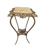 ORNATE BRASS PLANT STAND, ONYX TOP, FILIGREE
