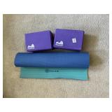 GAIAM YOGA MAT, REEHUT FOAM YOGA BLOCKS (2).