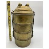 VINTAGE BRASS TIFFIN CARRIER, STACKABLE FOUR-TIER