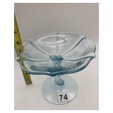 LIDO CRYSTAL COMPOTE, PALE BLUE TINT, PALM FROND