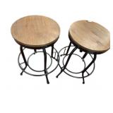 INDUSTRIAL STYLE SWIVEL BAR STOOLS, WOOD SEATS,