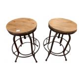 INDUSTRIAL STYLE SWIVEL BAR STOOLS, WOOD SEATS,