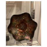CARNIVAL GLASS BOWL, IRIDESCENT FINISH, ACORN AND