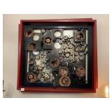 MODERNIST MIXED MEDIA WALL ART, WOODEN SPINDLES,