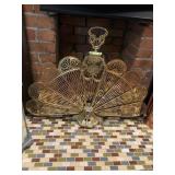 BRASS FAN FIREPLACE SCREEN, RETICULATED DESIGN,
