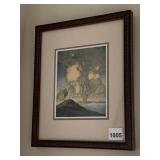 VINTAGE FRAMED PRINT, MYTHOLOGICAL FIGURE W/