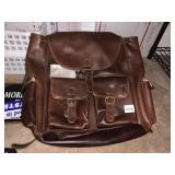 GENUINE LEATHER BACKPACK, BROWN, DRAWSTRING