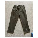 OLIVE GREEN HIGH-WAISTED TROUSERS, BUTTON-FRONT