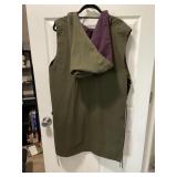 REVERSIBLE HOODED VEST, OLIVE GREEN AND PURPLE,