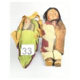 VTG NATIVE AMERICAN STYLE DOLLS, FELT AND LEATHER
