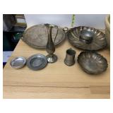 SILVER-PLATE SERVING TRAY, METAL PITCHER, PEWTER