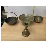 BRASS BOWL W/ HANDLE, BRASS SCALLOPED DISH, BRASS