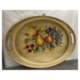 OVAL SERVING TRAY, HAND-PAINTED FRUIT MOTIF, GOLD