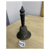 VTG BRASS HAND BELL, WOODEN HANDLE, STAMPED