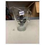 TUBORG GOLD GLASS BEER PITCHER W/ VIKING GRAPHIC.