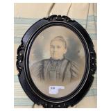 VTG HAND-COLORED PORTRAIT OF WOMAN, OVAL BLACK