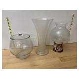 GLASS FISH BOWL, TALL FROSTED VASE, ORIENTAL