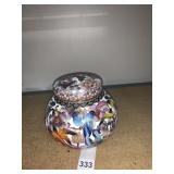 CLOISONNE ENAMEL GINGER JAR, FLORAL AND BIRD