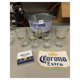 CORONA EXTRA METAL ICE BUCKET, GLASS PINT