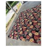 WOOL EMBROIDERED AREA RUG, FLORAL PATTERN, BLACK