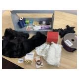 SEWING SUPPLIES IN METAL TRAY, INCLUDES MARTHA