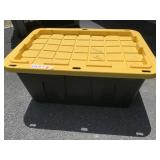 PLASTIC STORAGE BIN W/ YELLOW LID.