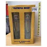 OLYMPIA BEER 22 FL OZ PILSNER GLASSES (2), NIB.