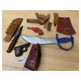 VTG TOY WEAPONRY SET, INCLUDES PLASTIC SCIMITAR,