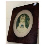 VTG OVAL PORTRAIT PRINT OF YOUNG GIRL IN BONNET,