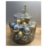 GLASS LIDDED CANISTER FILLED W/ ASSORTED METALLIC