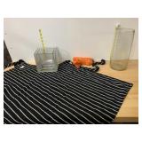 STRIPED COTTON APRON, SQUARE GLASS VASE,
