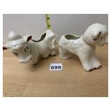 VTG CERAMIC COW AND LAMB PLANTERS (2).