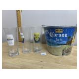 CORONA EXTRA BEER GLASSES (3) AND CORONA LIGHT
