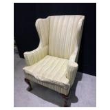 WINGBACK CHAIR, YELLOW AND CREAM STRIPED