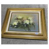 OIL PAINTING ON CANVAS, FLORAL STILL LIFE, GILT