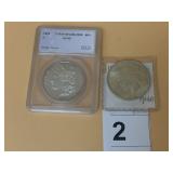 1878 MORGAN SILVER DOLLAR, GRADED AU-55 BY SEGS, &