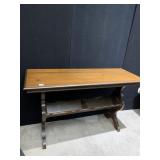 WOOD CONSOLE TABLE W/ LOWER MAGAZINE RACK, INLAY