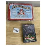 ANHEUSER-BUSCH VTG PLAYING CARDS IN METAL TIN,