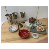 ROSINA BONE CHINA SAUCERS (2), METAL SHAKER,