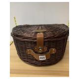 HICKORY FARMS WICKER PICNIC BASKET, LEATHER