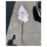 PATIO UMBRELLA, GREY CANOPY, METAL POLE.