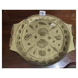 GOLD-TONE SERVING TRAY W/ SEASHELL MOTIF, WOODEN
